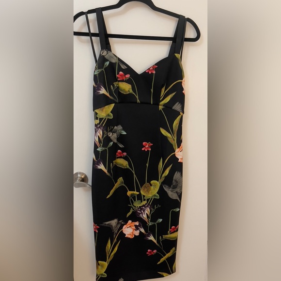 NWOT, Ted Baker London, black/floral cocktail dress, size 2 - Picture 2 of 7